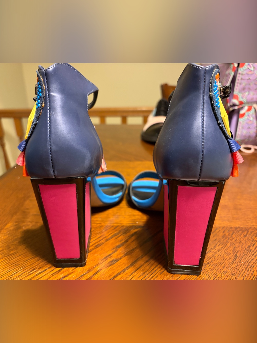 Exe size 39 Black Multi Tassel Block Heel. - Picture 3 of 7